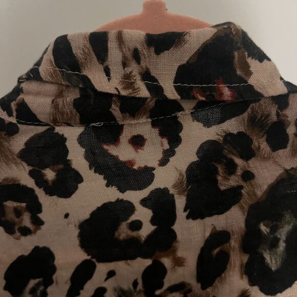 Puro Lino Made in Italy 100% Linen Leopard Print Romper Drawstring waist 19" P2P - Picture 11 of 14